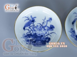 Bộ ấm chén dáng chóp men lam cổ vẽ sen bọc đồng 350ml
