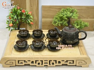 Bộ ấm chén men ngọc thạch hoả biến cốt gốm chén lòng hoa, 350ml