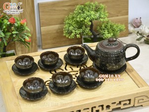 Bộ ấm chén men ngọc thạch hoả biến cốt gốm chén lòng hoa, 350ml