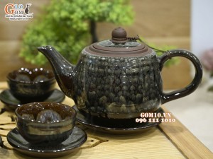 Bộ ấm chén men ngọc thạch hoả biến cốt gốm chén lòng hoa, 350ml