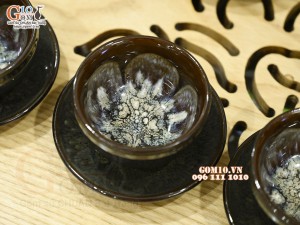 Bộ ấm chén men ngọc thạch hoả biến cốt gốm chén lòng hoa, 350ml