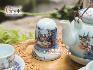 Bộ ấm chén men rong cổ họa tiết Trúc Lâm Thất Hiền 350ml, đầy đủ phụ kiện - vẽ Vàng 24k