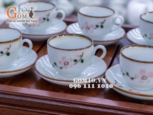 Bộ ấm chén men trắng dáng đào vẽ đào phai