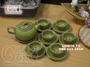 Bộ ấm chén men thủy tinh đắp nổi hình Cá