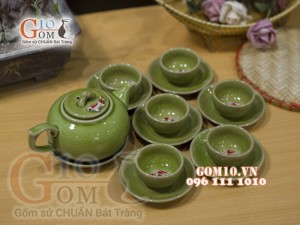 Bộ ấm chén men thủy tinh đắp nổi hình Cá