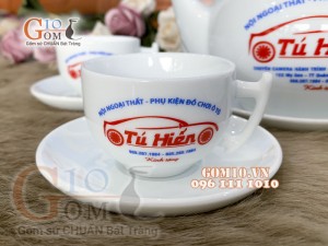 Bộ ấm chén men trắng dáng bưởi cành - in logo