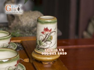 Bộ ấm chén men vuốt, dáng gốc cây vẽ sen 350ml, đầy đủ phụ kiện