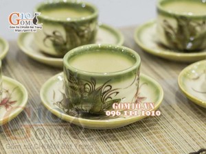 Bộ ấm chén chữ thập men vuốt, vẽ chuồn khoai 400ml