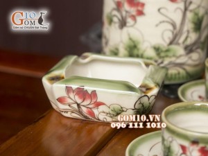 Bộ ấm chén men vuốt, dáng vại vẽ sen đầy đủ phụ kiện
