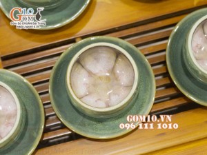 Bộ ấm chén miệng lượn men hỏa biến xanh ngọc, chén lòng hoa - đầy đủ phụ kiện, 350ml