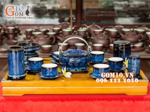Bộ ấm chén miệng rộng hỏa biến thanh điểu CỐT GỐM, đầy đủ phụ kiện