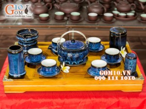 Bộ ấm chén miệng rộng hỏa biến thanh điểu CỐT GỐM, đầy đủ phụ kiện