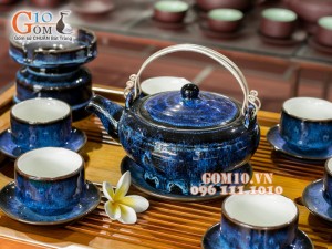 Bộ ấm chén miệng rộng hỏa biến thanh điểu CỐT GỐM, đầy đủ phụ kiện