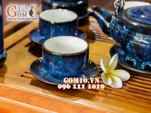 Bộ ấm chén miệng rộng hỏa biến thanh điểu CỐT GỐM, đầy đủ phụ kiện