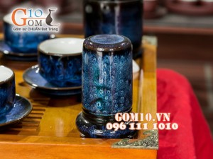 Bộ ấm chén miệng rộng hỏa biến thanh điểu CỐT GỐM, đầy đủ phụ kiện