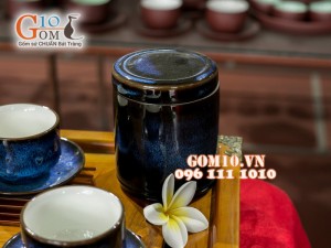 Bộ ấm chén miệng rộng hỏa biến thanh điểu CỐT GỐM, đầy đủ phụ kiện