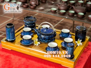 Bộ ấm chén miệng rộng hỏa biến thanh điểu CỐT GỐM, đầy đủ phụ kiện
