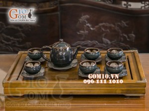 Bộ ấm chén miệng thon men hỏa biến chén lòng hoa 300ml