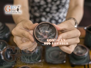 Bộ ấm chén miệng thon men hỏa biến chén lòng hoa 300ml