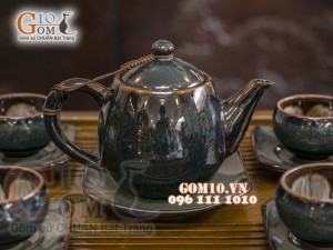 Bộ ấm chén miệng thon men hỏa biến chén lòng hoa 300ml