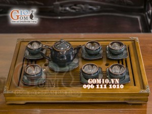 Bộ ấm chén miệng thon men hỏa biến chén lòng hoa 300ml