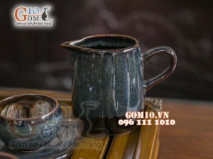 Bộ ấm chén miệng thon men hỏa biến chén lòng hoa, đầy đủ phụ kiện 300ml