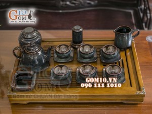 Bộ ấm chén miệng thon men hỏa biến chén lòng hoa, đầy đủ phụ kiện 300ml