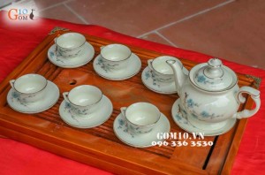Bộ ấm chén Phú quý đào xanh kẻ chỉ