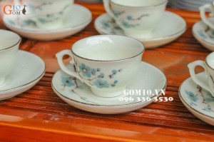 Bộ ấm chén Phú quý đào xanh kẻ chỉ