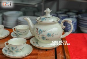 Bộ ấm chén Phú quý đào xanh kẻ chỉ