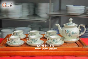 Bộ ấm chén Phú quý đào xanh kẻ chỉ