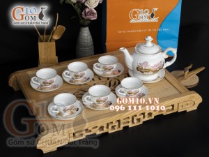 Bộ ấm chén phú quý họa tiết hoa Sen hồng, vẽ vàng 500ml