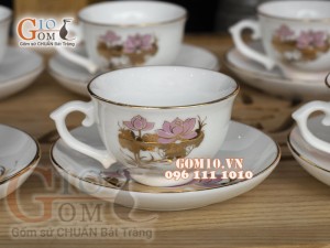 Bộ ấm chén phú quý họa tiết hoa Sen hồng, vẽ vàng 500ml