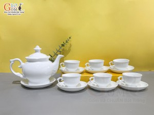 Bộ ấm chén Phú Quý men trắng 400ml
