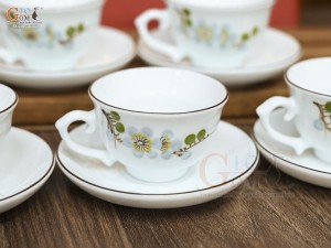 Bộ ấm chén phú quý men trắng họa tiết hoa Đào xanh, 500ml