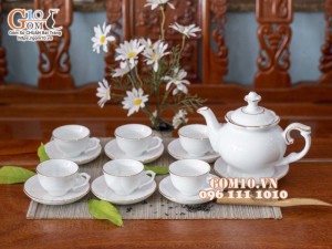 Bộ ấm chén phú quý men trắng kẻ chỉ vàng kim,dung tích 500ml