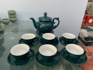 Bộ ấm chén Phú Quý men xanh lục bảo, 450ml