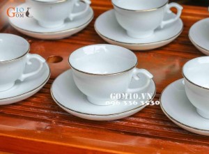 Bộ ấm chén Phú quý trắng kẻ chỉ