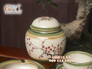 Bộ ấm chén quả đào men vuốt, vẽ hoa đào 600ml, 3 món phụ kiện