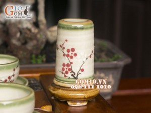 Bộ ấm chén quả đào men vuốt, vẽ hoa đào 600ml, 3 món phụ kiện