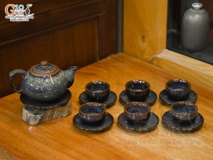 Bộ ấm chén quả hồng men hỏa biến, 200ml