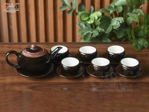 Bộ ấm chén quả hồng men hỏa biến mật ong, 400ml