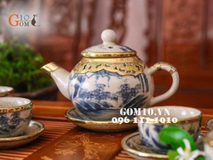 Bộ ấm chén quả hồng men rạn giả cổ bọc đồng, 290ml ( không gồm khay)