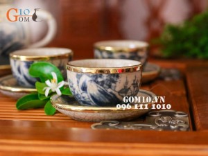 Bộ ấm chén quả hồng men rạn giả cổ bọc đồng, 290ml ( không gồm khay)