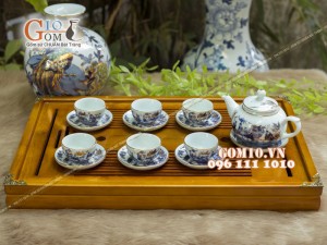 Bộ ấm chén quả hồng men rong cổ họa tiết Trúc Lâm Thất Hiền 300ml - Vẽ vàng 24k