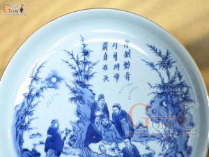 Bộ ấm chén quả hồng men rong cổ họa tiết Trúc Lâm Thất Hiền kẻ chỉ vàng kim, khay tròn 350ml