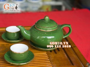 Bộ ấm chén quả hồng xanh, kẻ chỉ vàng kim