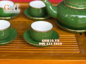 Bộ ấm chén quả hồng xanh, kẻ chỉ vàng kim