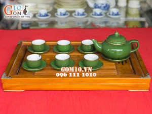 Bộ ấm chén quả hồng xanh, kẻ chỉ vàng kim