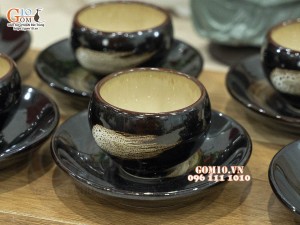 Bộ ấm chén quai ngang men hỏa biến gấm quẹt
